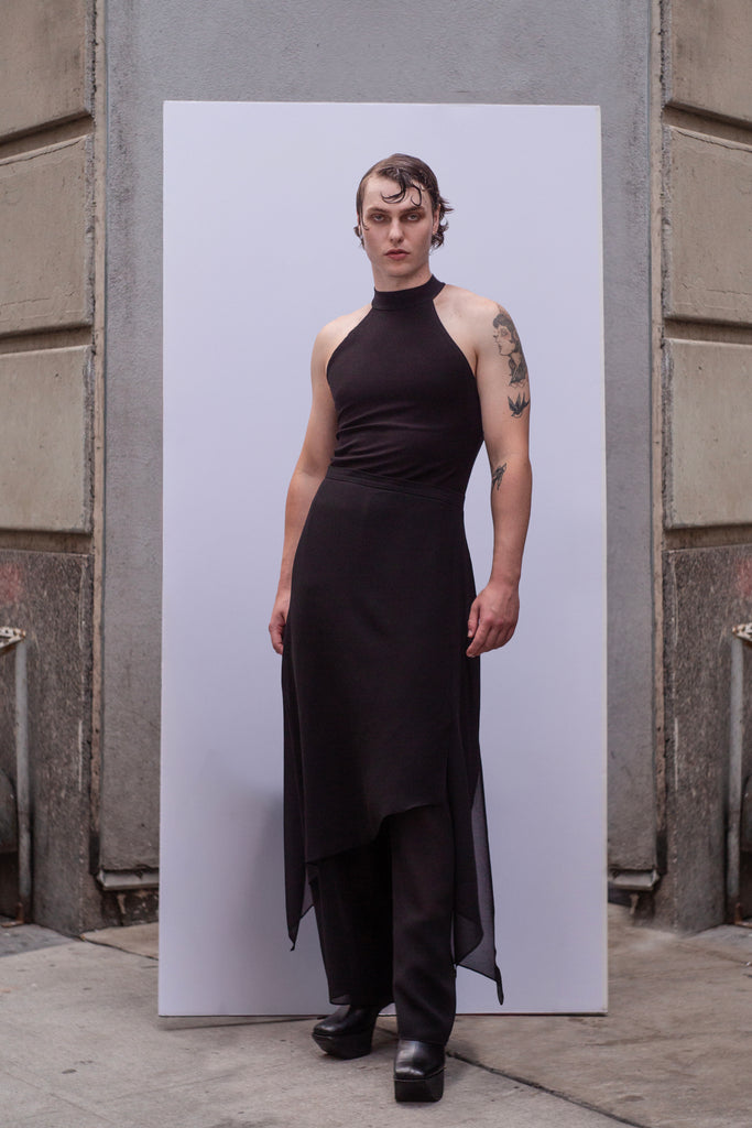 sheer asymmetrical pants, men's sheer asymmetrical pants, men's sheer pants, genderless sheer asymmetrical pants, asymmetrical pants for men, modern pants, pants skirt, asymmetrical pants, unisex sheer asymmetrical pants