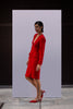 tailored dress, red dress, women's tailored dress, suit dress, blazer dress