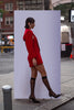 cut-out mini dress, cut-out tailored dress, cut-out blazer dress, cut-out red dress, cut-out blazer